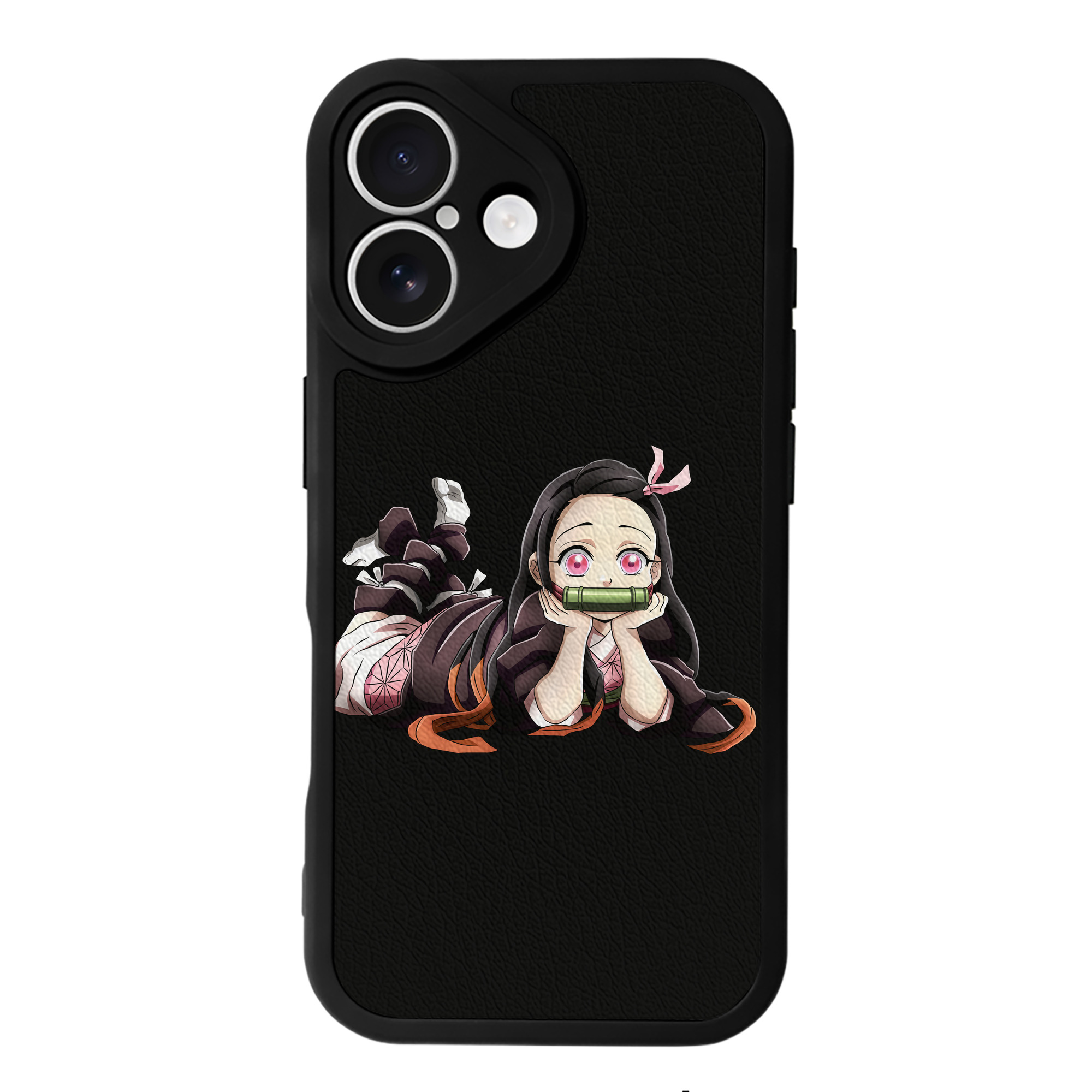 （画像用） 鬼滅の刃（きめつのやいば）竈門 禰󠄀豆子／かまど ねずこ Kamado Nezuko 【iPhone 16シリーズ対応】シリコンスマホケース（レザー調） 材質：シリコン